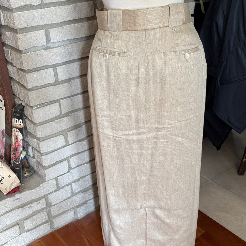 Ports international Beige, High waisted Wrap, Maxi Skirt with Belt: linen/cotton - Picture 6 of 12